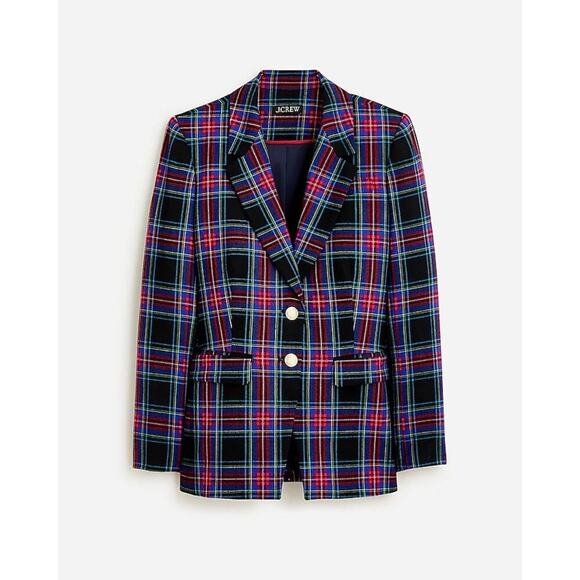 NWT J. Crew Black Red Blue Nipped in Blazer in Stewart Tartan Plaid size 2 - Picture 2 of 13